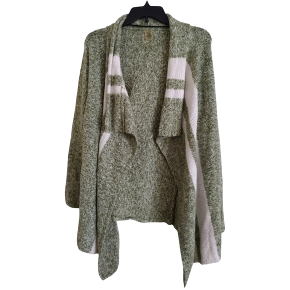 Soybu Sweaters - Soybu green and white striped colorblock knit cardigan wrap cotton blend…